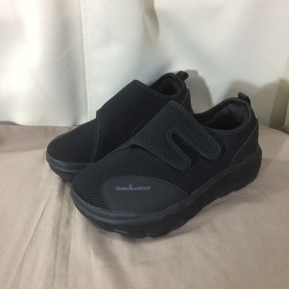 NEW OrthoComfoot Womens 6 Black Walking Shoes Extra Wide Hook Loop Comfort New - Picture 4 of 9